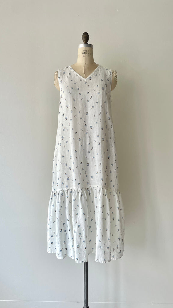 Blue Roses Linen Dress