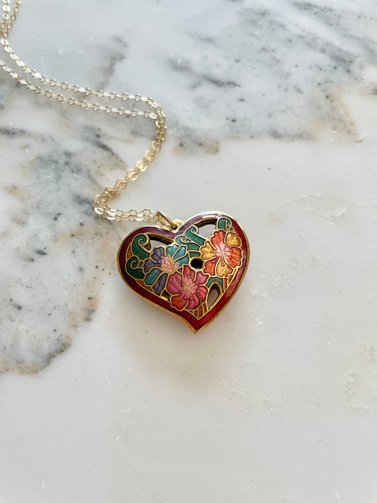 Cloisonné Cutout Heart Necklace