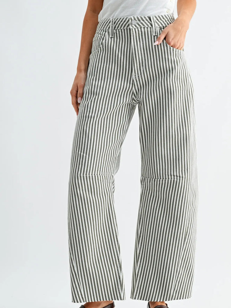 Olive Stripe Barrel Jean