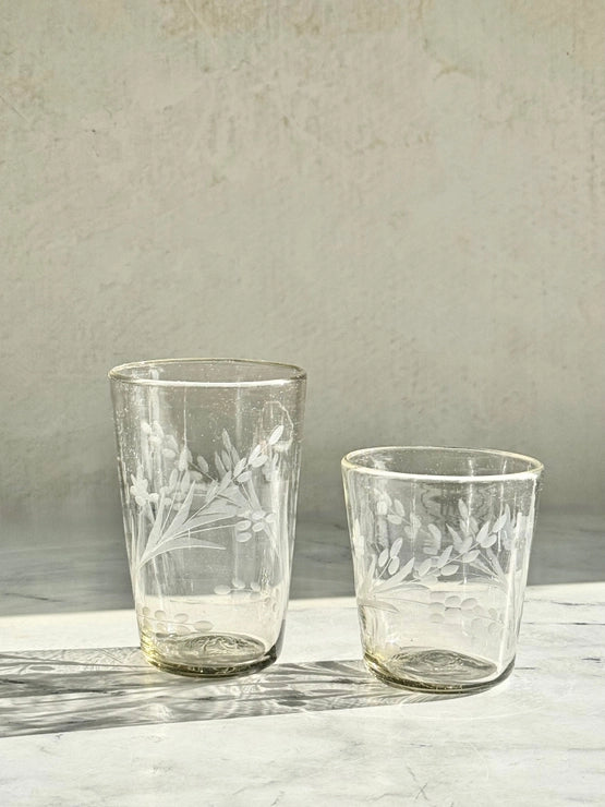 Handblown Etched Tall Glass
