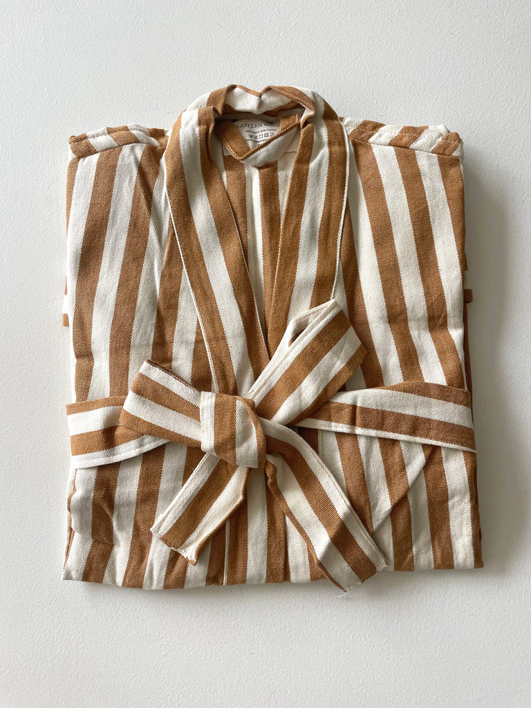 Altin Robe, Luxury Unisex Cotton/Linen Handwoven Turkish Robe in Burlap  Stripe