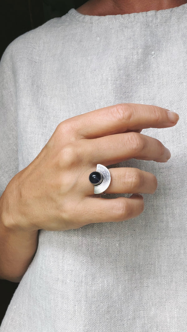 Modernist Sterling & Amethyst Ring
