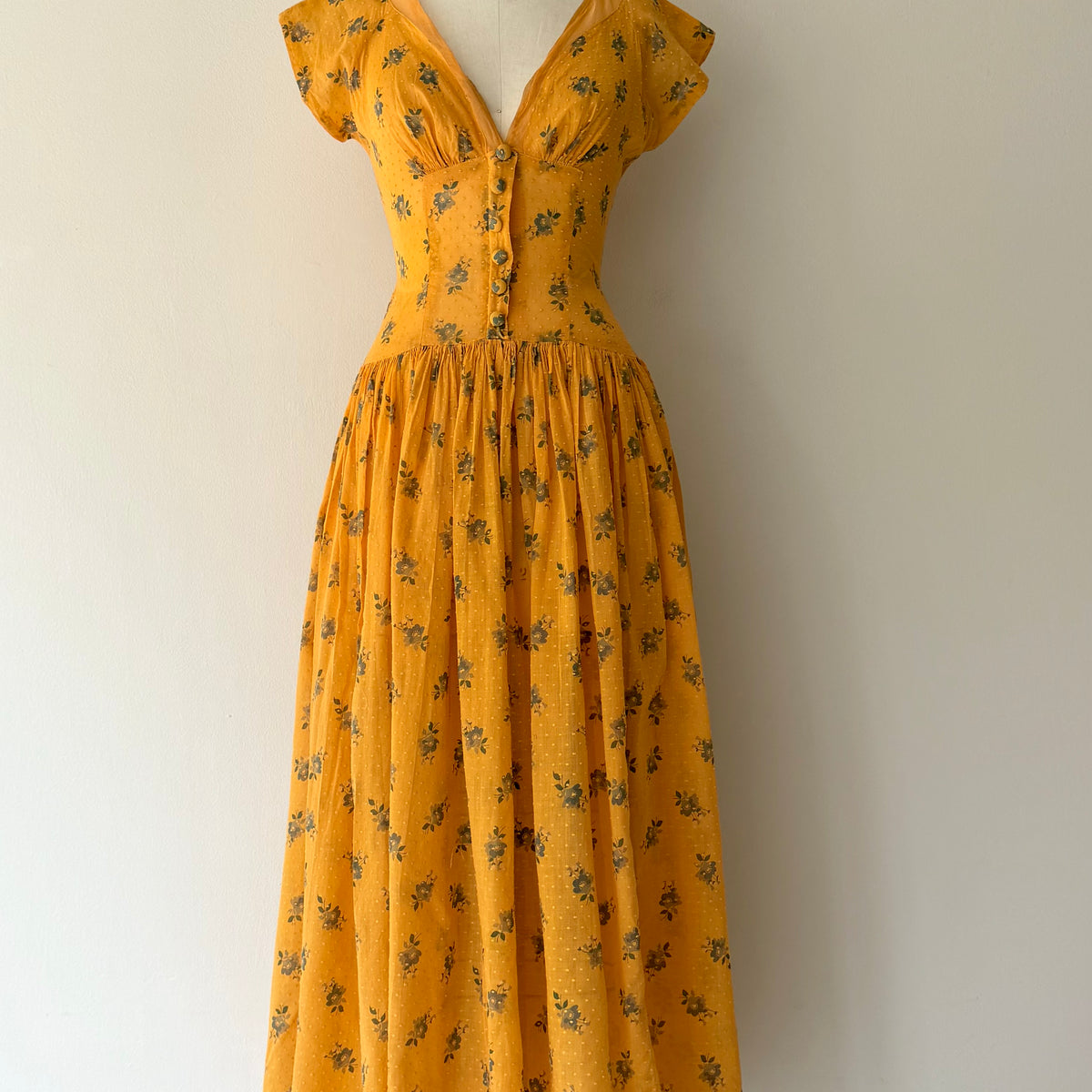 vintage yellow dress 1950s Sun mustard yellow soft linen Hand Dyed Pale Yellow Silk