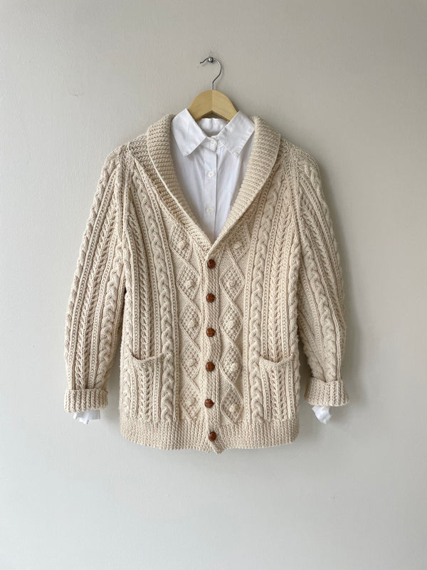 Hand Knit Shawl Collar Cardigan | 1970s