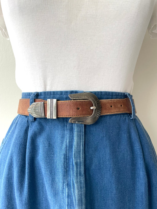 Metal Tipped Leather Belt
