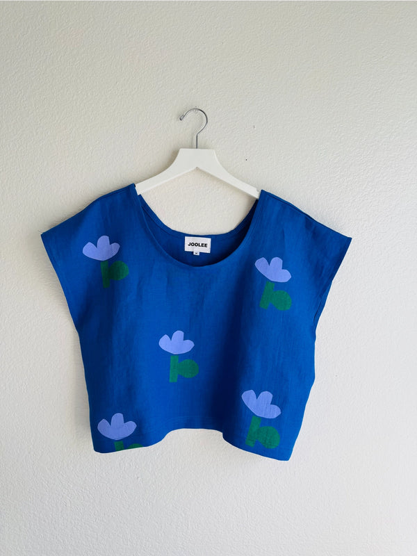 Blue Flower Linen Top | Joolee