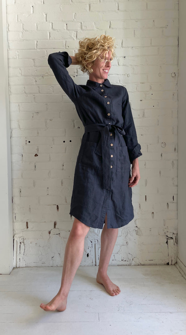 Ottawa Linen Jacket Dress | Charcoal Blue