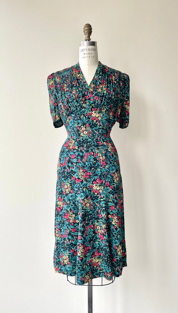 1930s Field Flowers Silk Dress